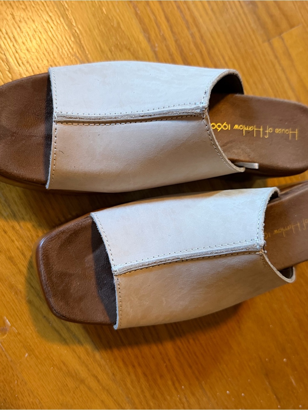 House of Harlow 1960 Cream and Brown Slide Mules